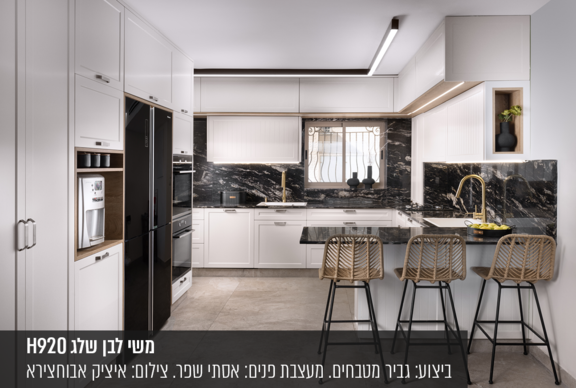 חזיתות המטבח מקולקציית פולימר משי לבן שלג H920